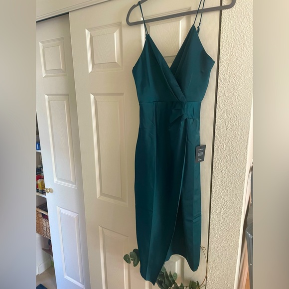 Lulus New NWT Midi Dress Aquamarine V Neck Thin Strap Blue Green Wedding Guest - Picture 1 of 6